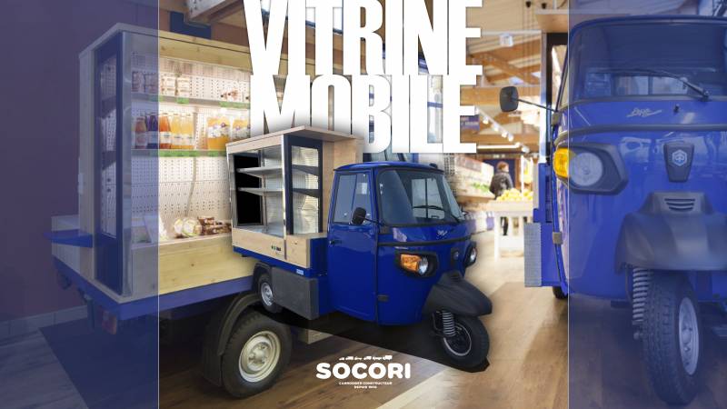 Camion Podium - Vitrine Fraîcheur Piaggio APE - Biocoop - Trignac - France